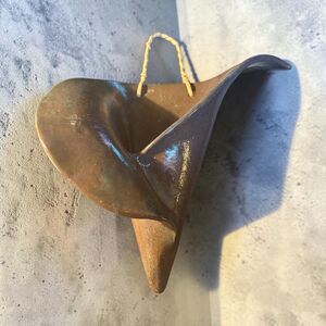 Artisan Pottery Wall Pocket Brown Lily Shaped 8” Signed VTG 1994